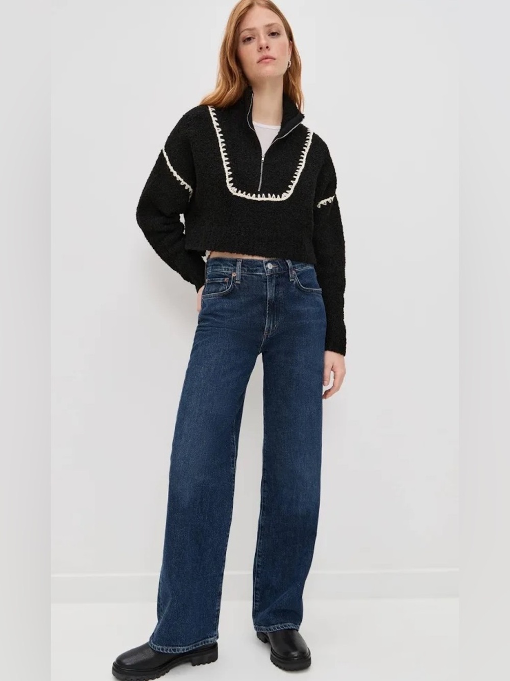 STAUD
Cropped Hampton Sweater in black